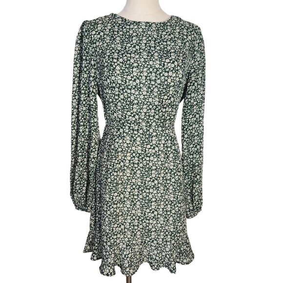 Lulus Green Floral Print Blooming Darlin Ruffled Mini Dress Womens Size M - Picture 5 of 15